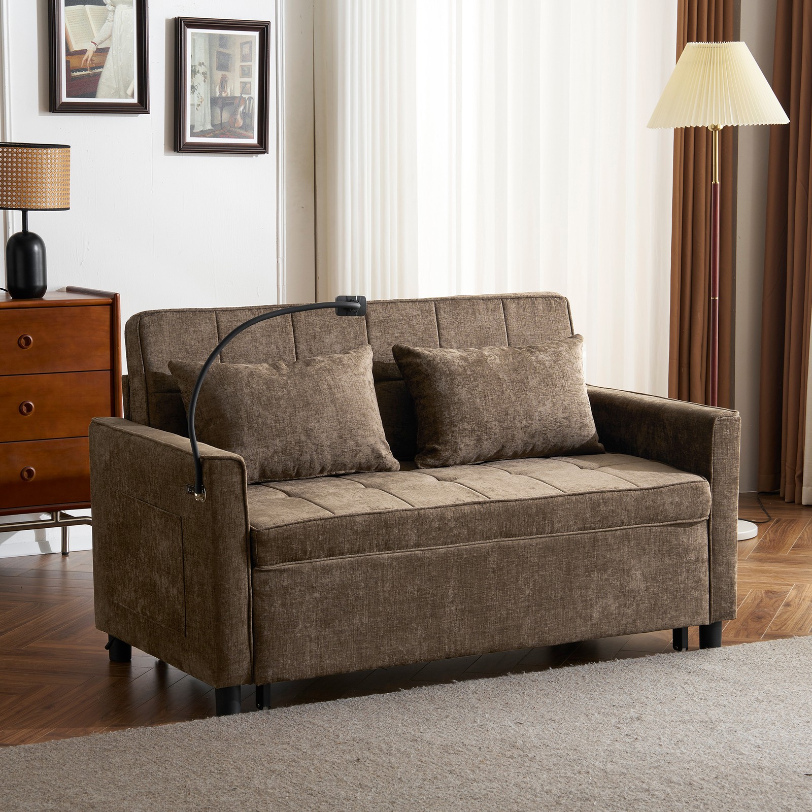 56.9" Loveseat Sofa Pull-out Sofa Bed Sleeper Sofa with a Reversible Backrest