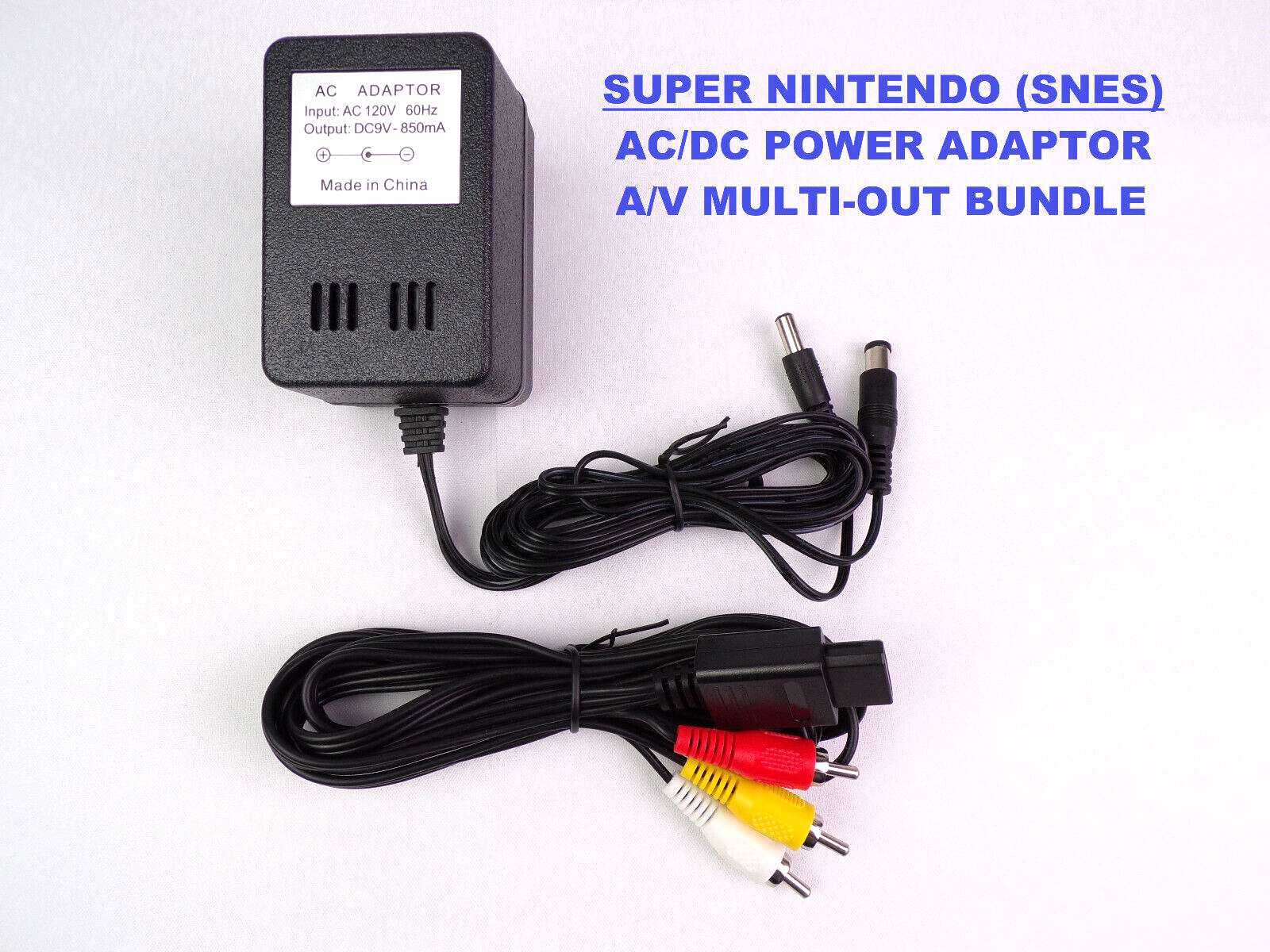 AC Adapter Power Cord & RCA AV Cable Bundle For SNES Super Nintendo Game System