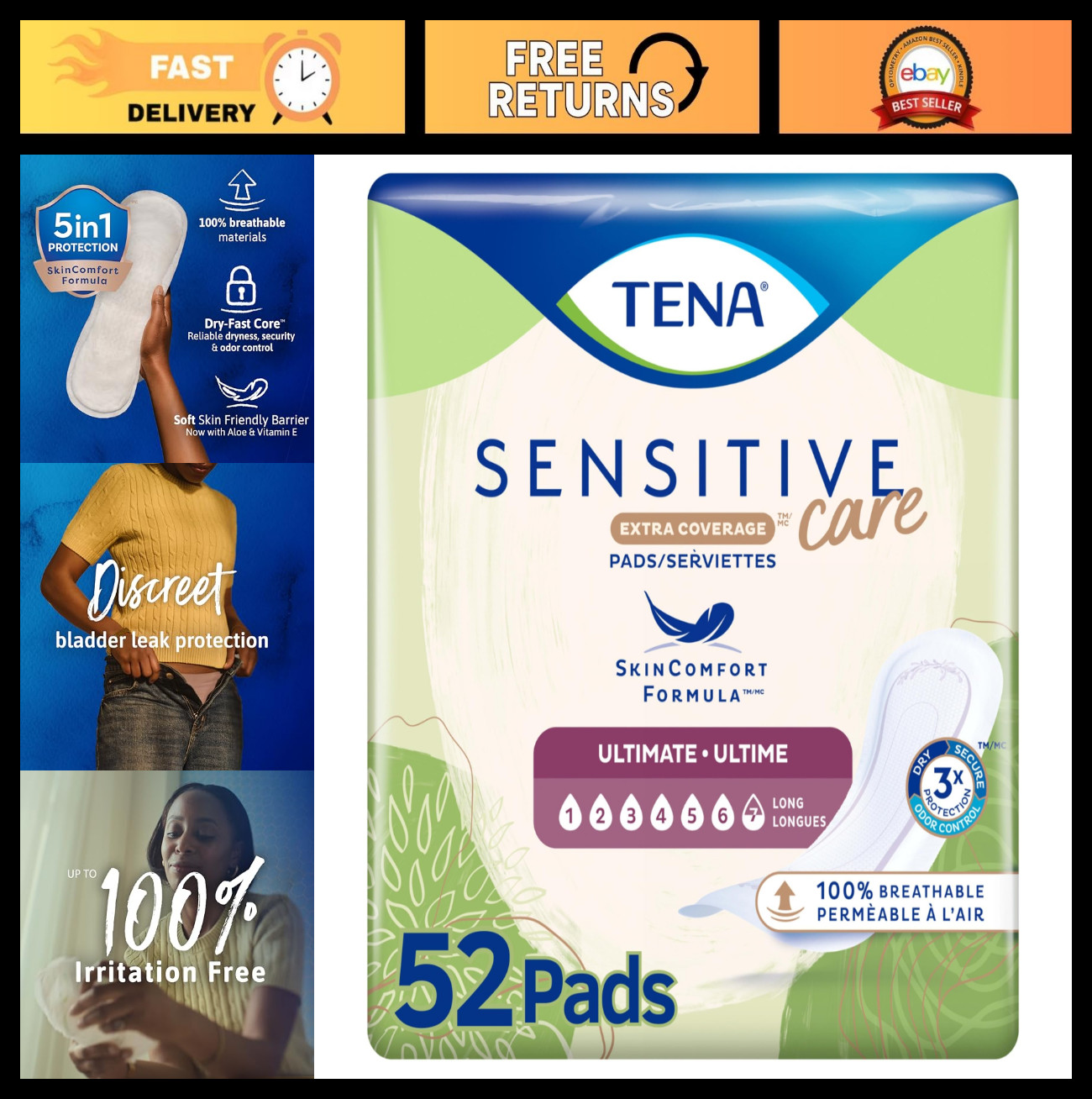 Incontinence Pads for Women, Ultimate Absorbency, Postpartum & Bladder Control,