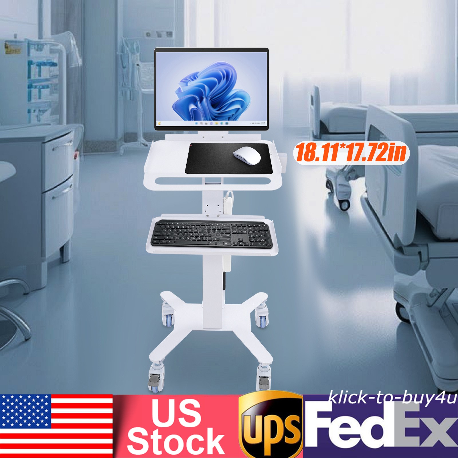 Adjustable Rolling Computer Cart Hospital Beauty Spa Trolley Cart Rolling Cart