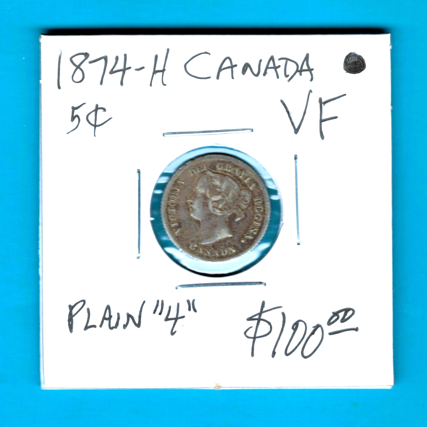 CANADA - BEAUTIFUL HISTORICAL QV SILVER 5 CENTS, 1874 H, PLAIN  4, KM# 2