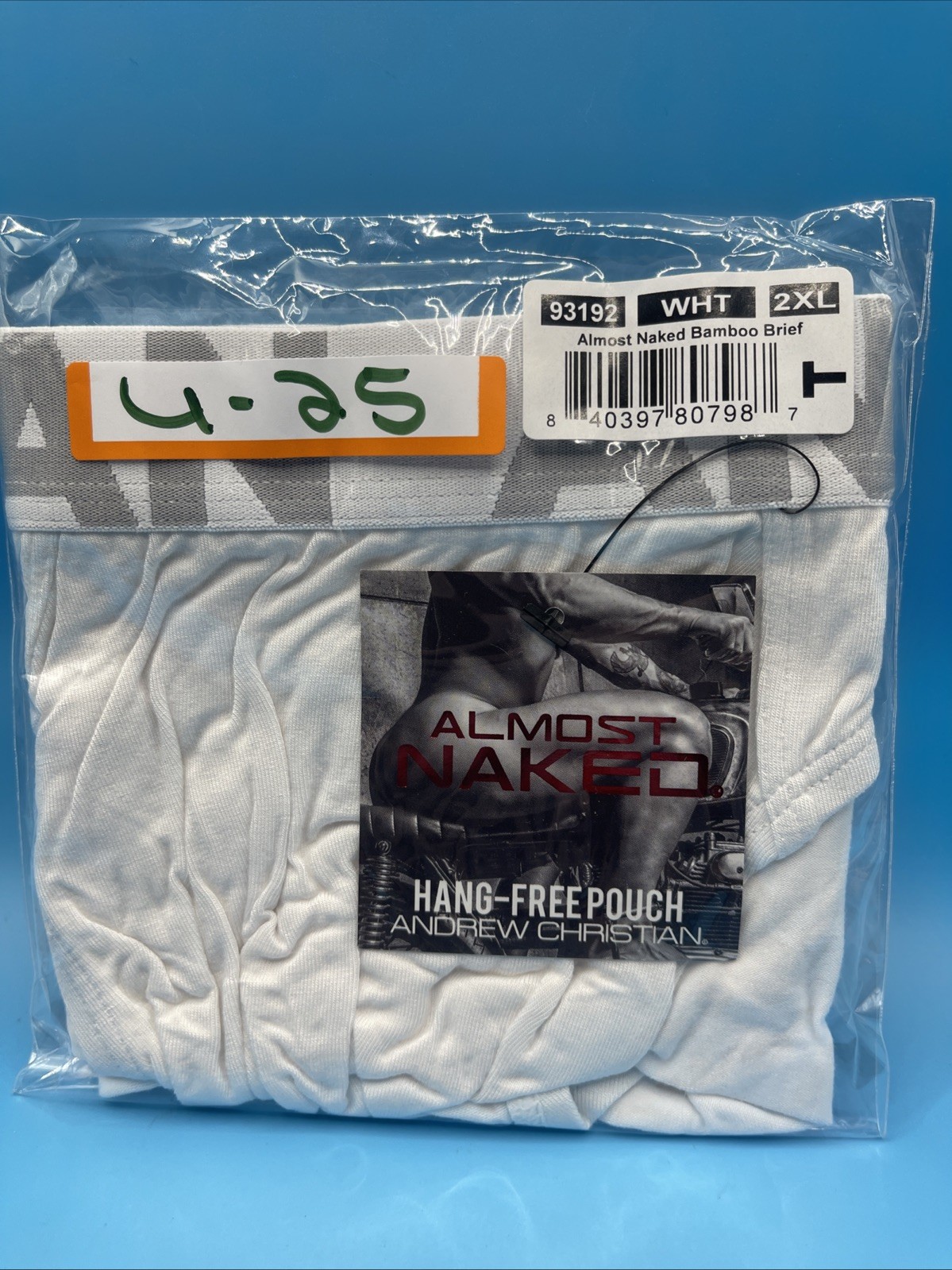 New Andrew Christian Almost Naked Bamboo Brief White Hang Free 93192 U-25