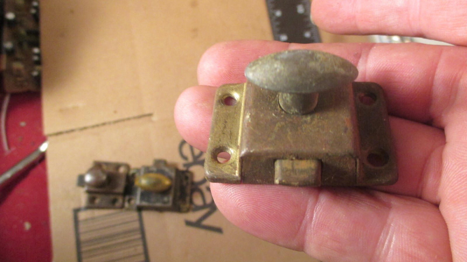 OLD Cupboard Slide Latch Hoosier Cabinet missing the catch 1 3/4x 1 1/4"