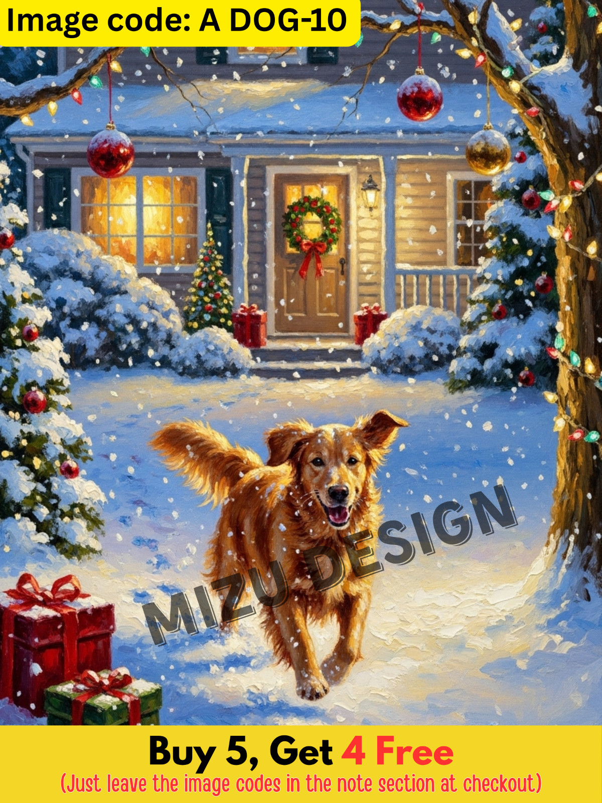 Golden Retriever Christmas Oil Painting | Festive Dog Art Digital Download