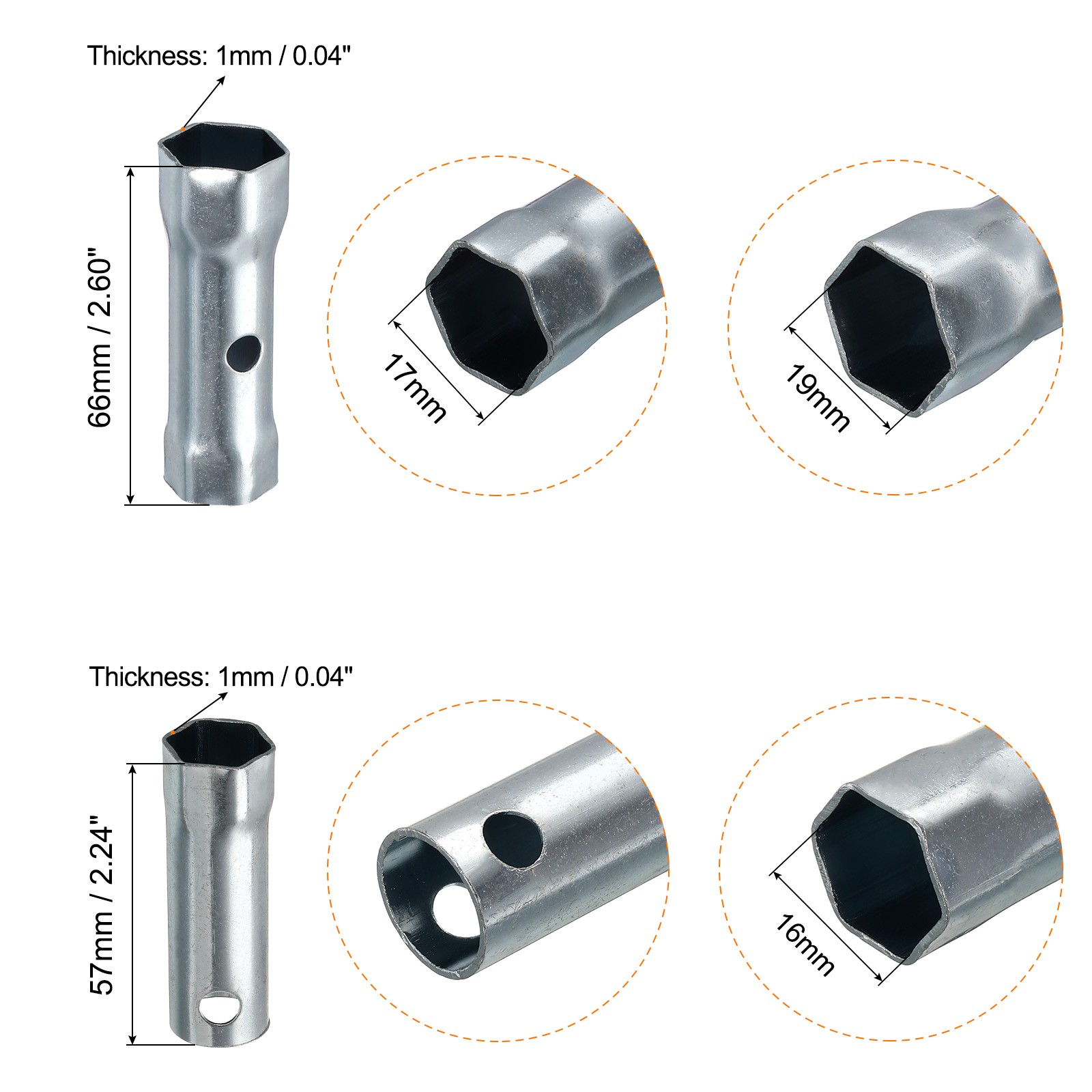 16/17/19/21mm Ignition Spark Plug Spanner Dual-Ended Wrench Socket 5Pcs