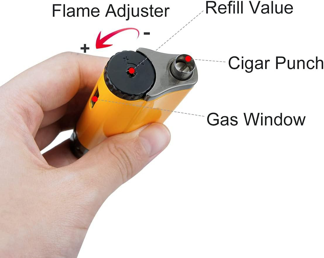 Torch Lighter with Punch 4 Jet Refillbale Lighters Windproof (Yellow)
