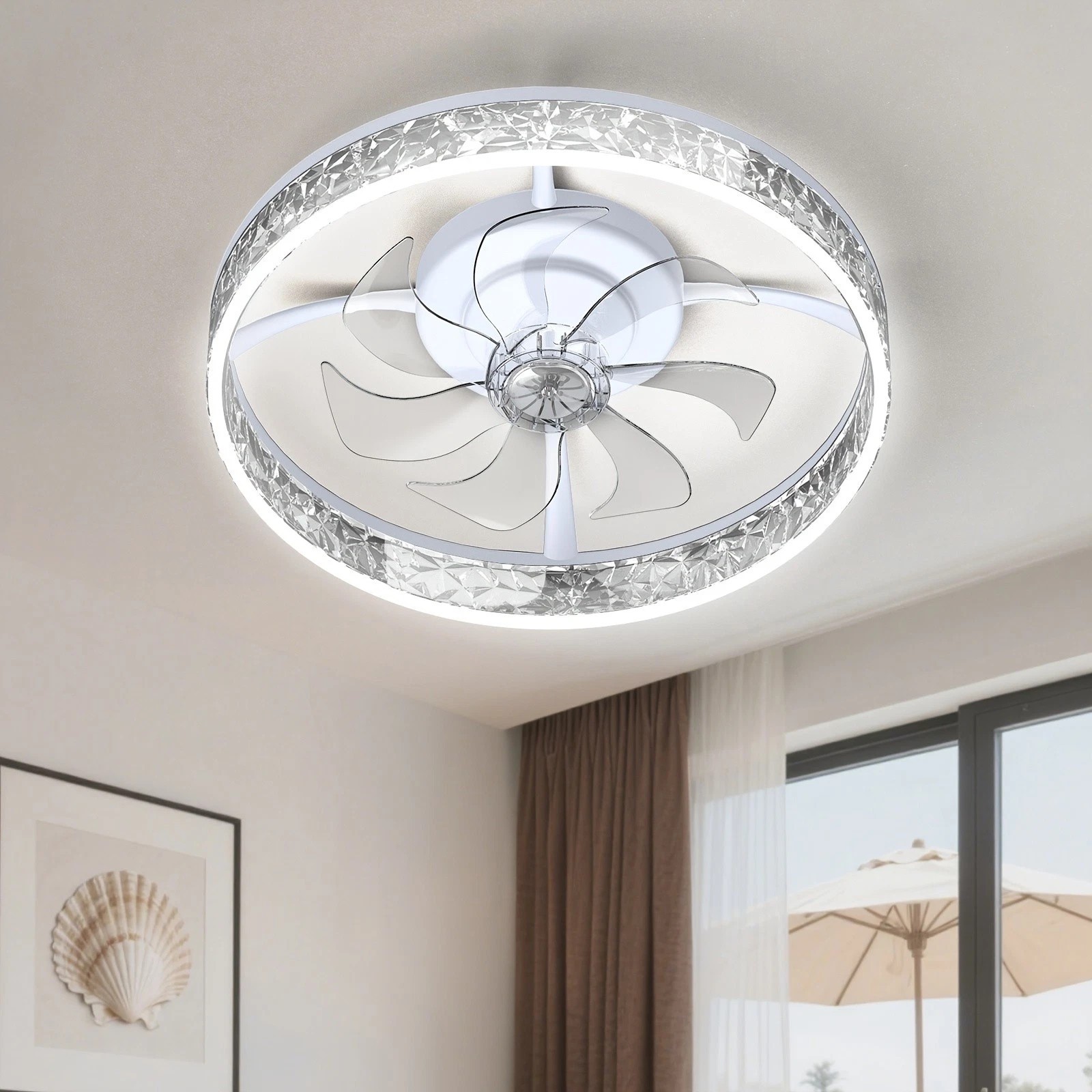 20" Modern Fan Lights Flush Mount LED Ceiling Light kit With Remote APP Control