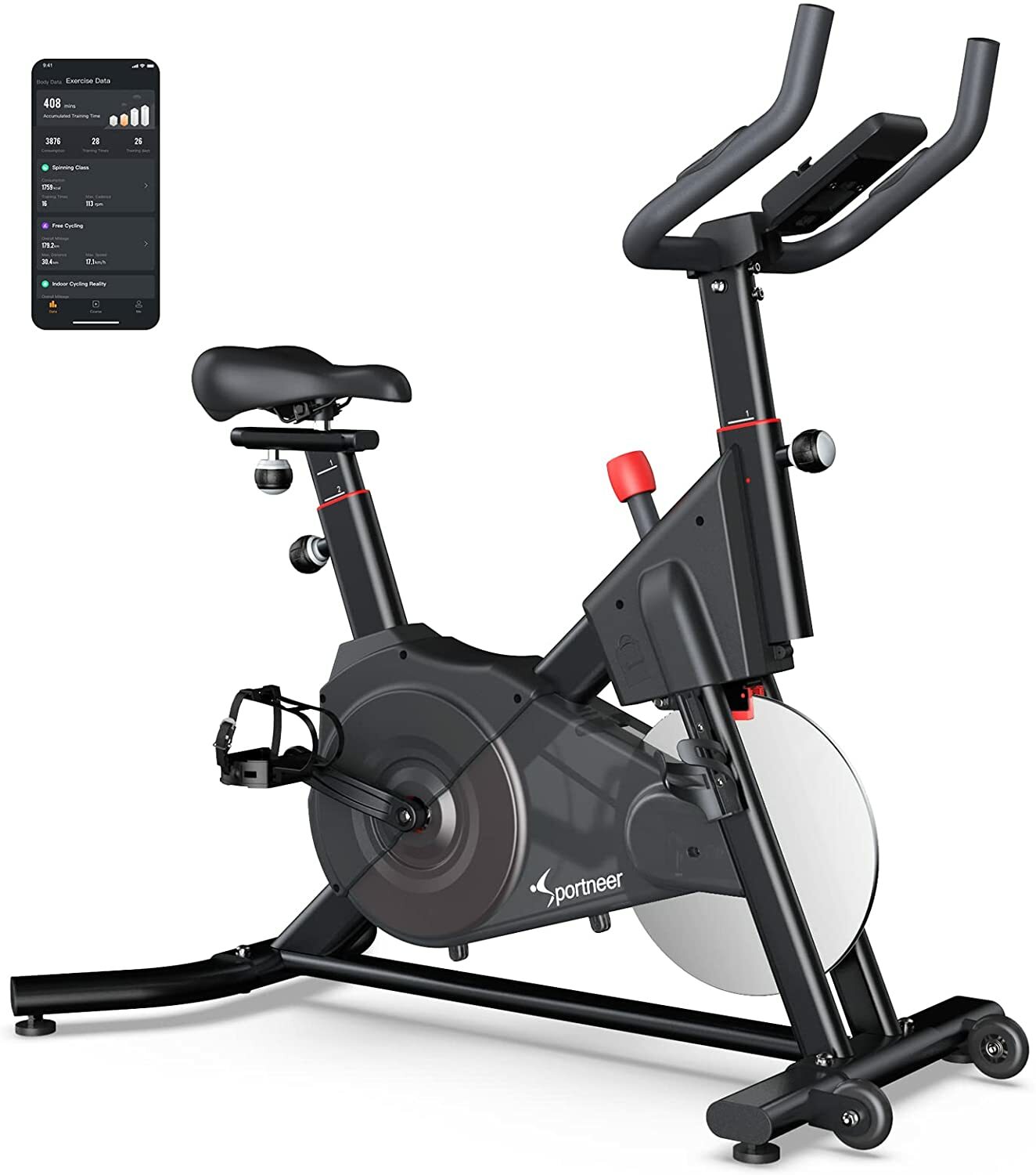 Sportneer Exercise Bike (Quiet), Indoor Cycling Bike Stationary Magnetic Resista