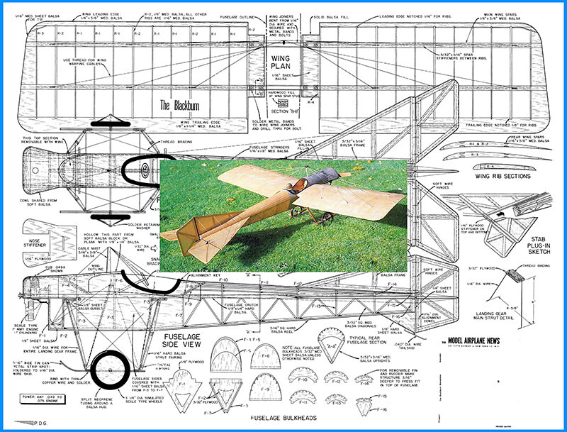 Model Airplane Plans (FF): Blackburn Monoplane 43" Scale for .049-.075 (or EP)