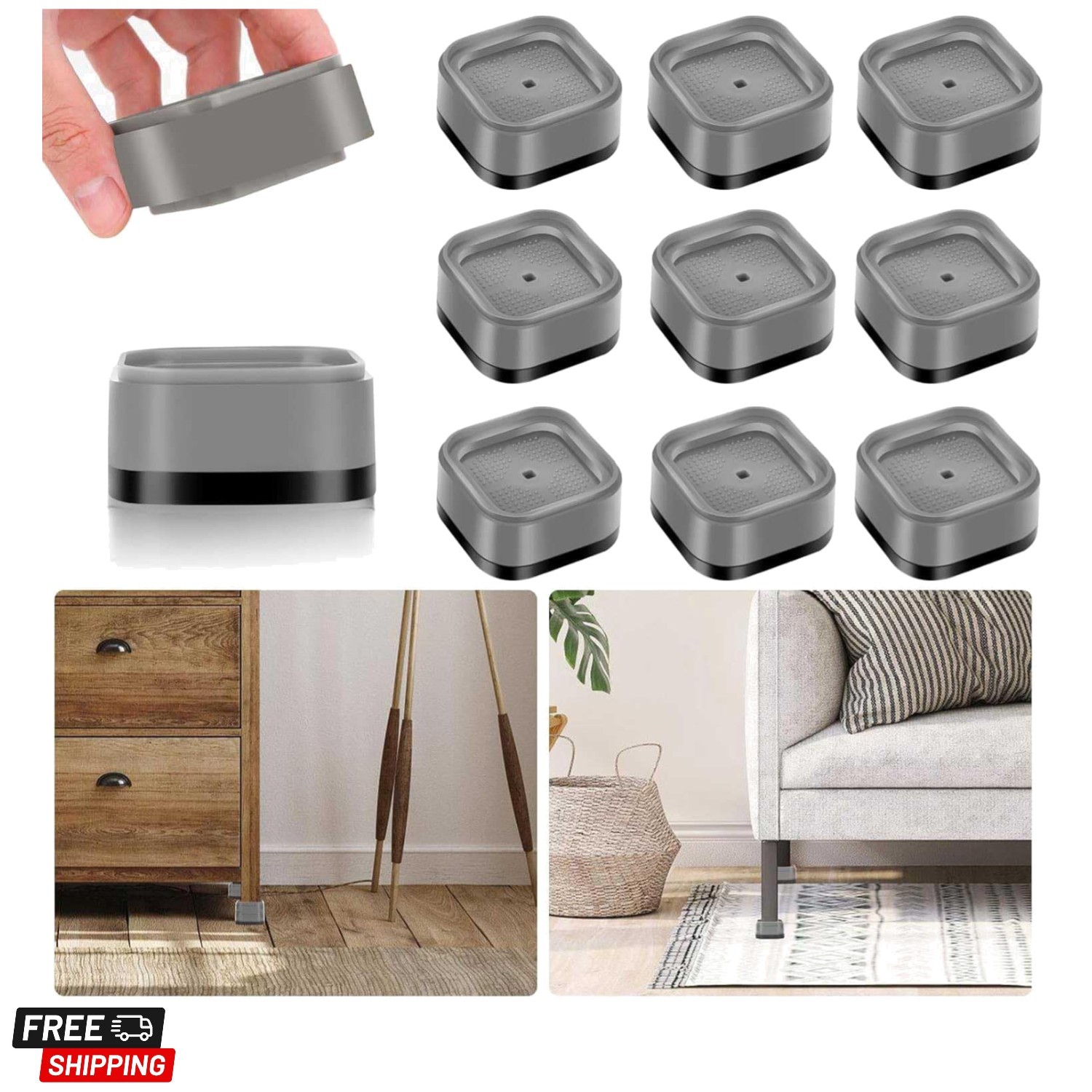 9 Pack Furniture Risers 1 Inch, Adjustable Bed Risers Heavy Duty for Table De...