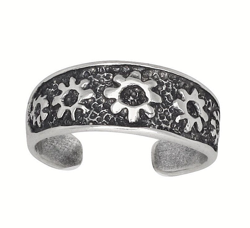 Sterling Silver .925 Flower Toe Ring adjustable size | Made In USA