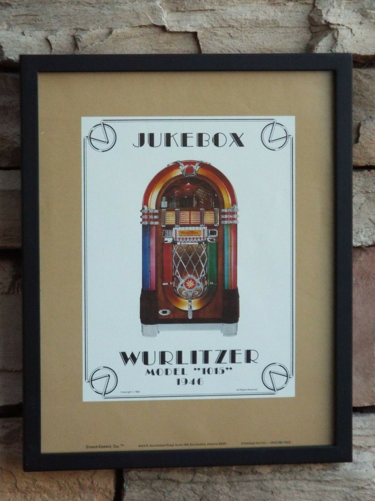 1946 WURLITZER Jukebox Model 1015 Framed Poster Coin-Op Music Machine 11"x14"