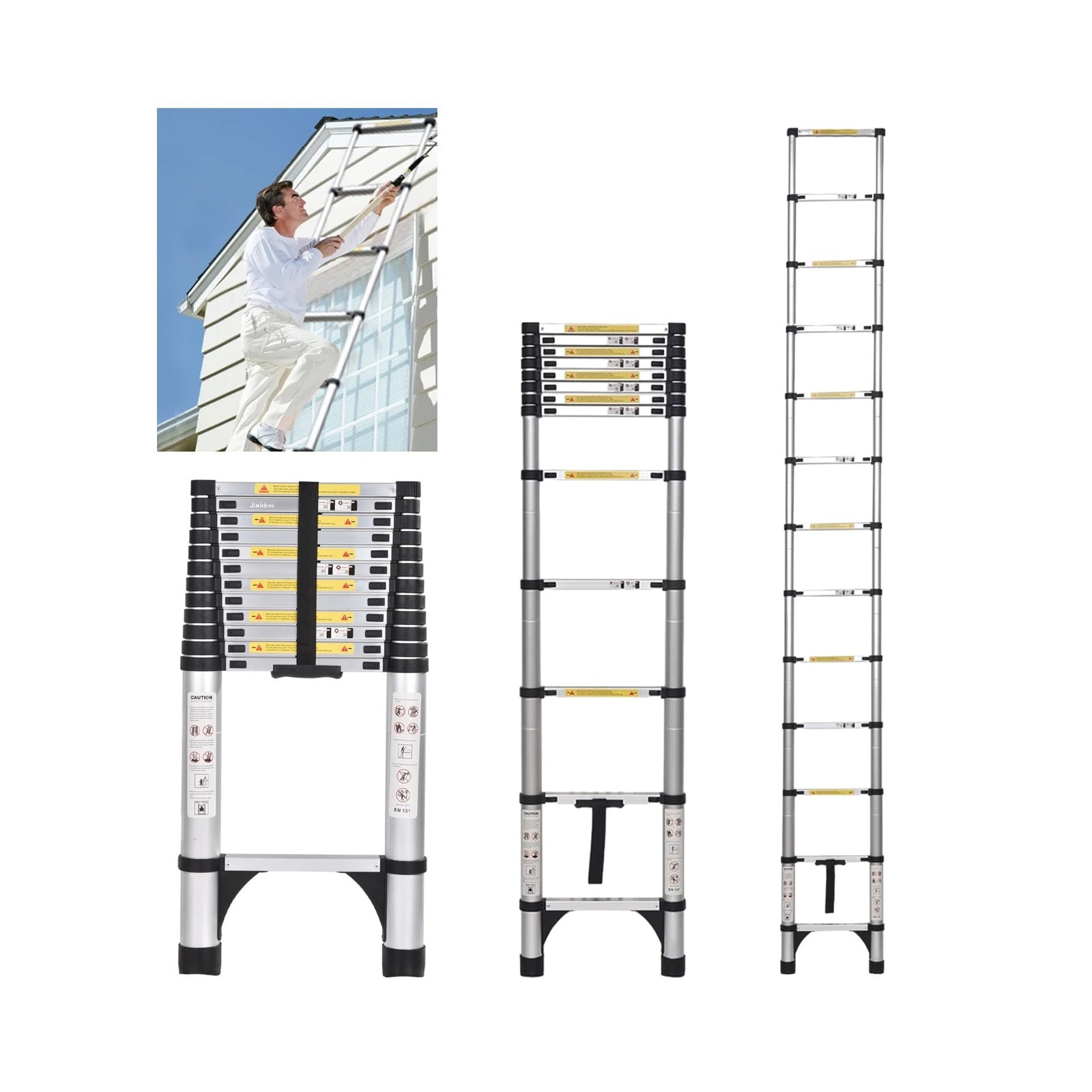 JADDUO Aluminum Telescoping Ladder - 16.5 FT Extension Ladder with 2 Triangle...