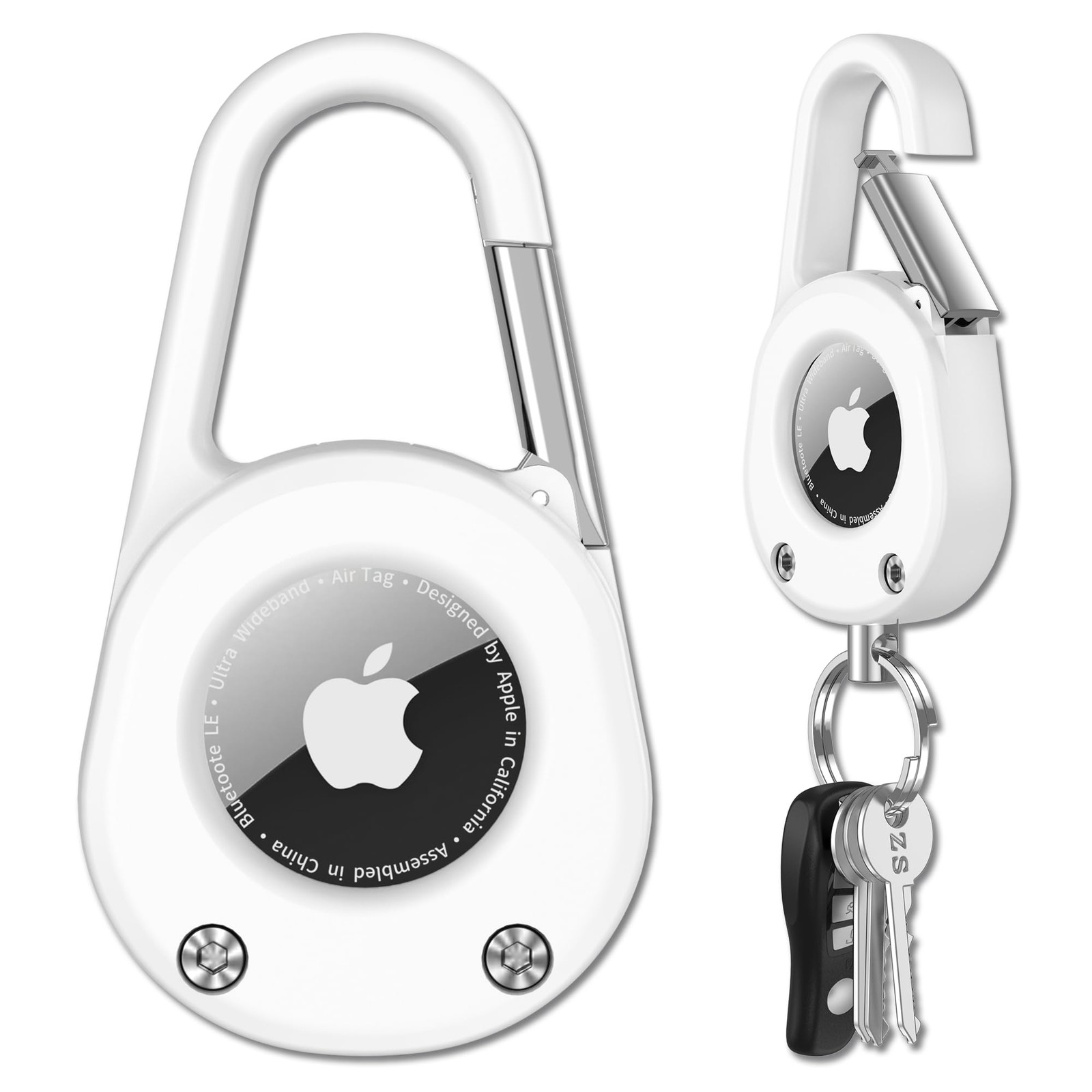 SCALLOP for AirTag Keychain with Carabiner,Thick Hard General, White 1 Pack