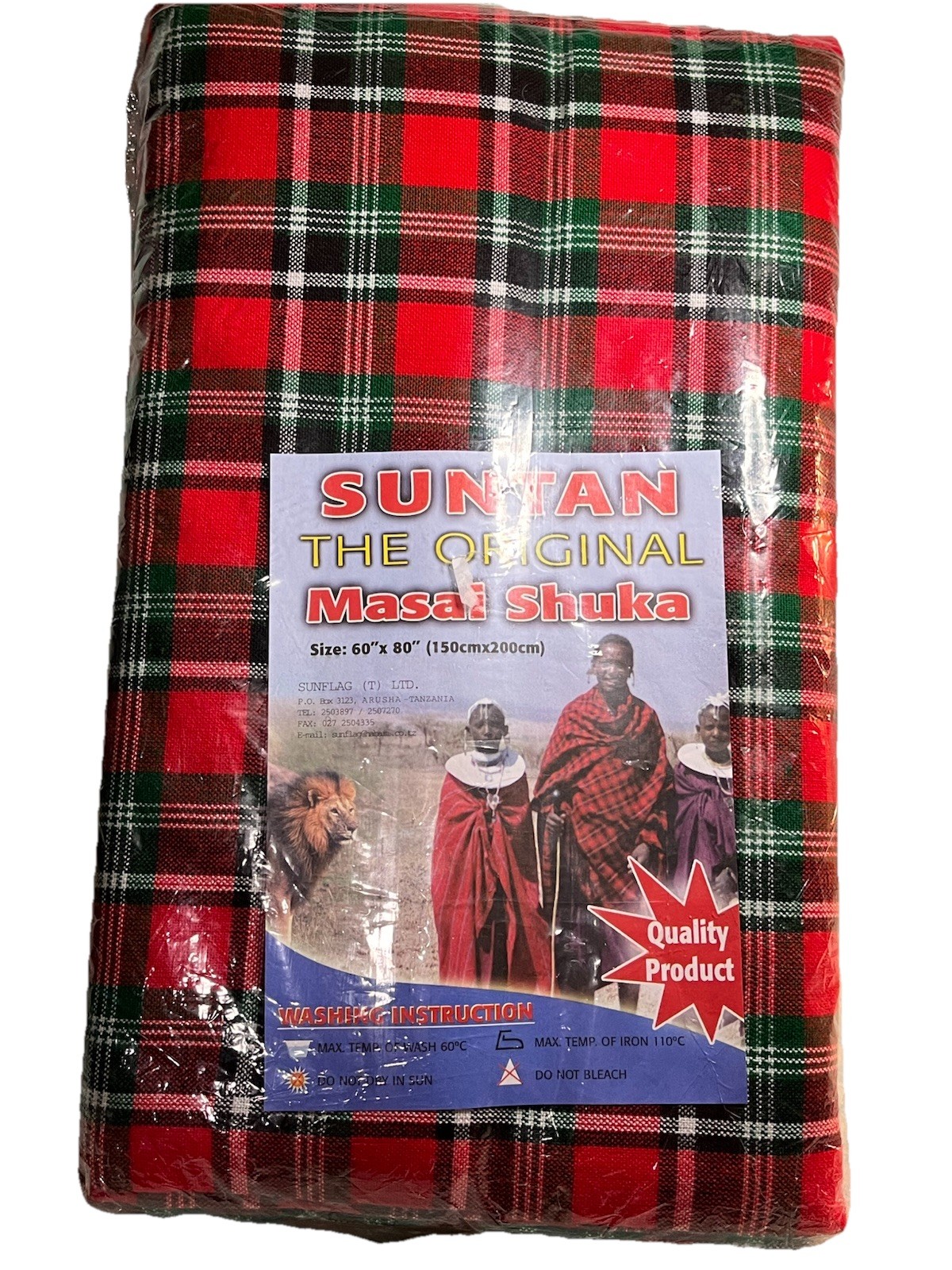 60" × 80" SUNTAN The Original Masai Shuka Red,Green&Black,New Open Package