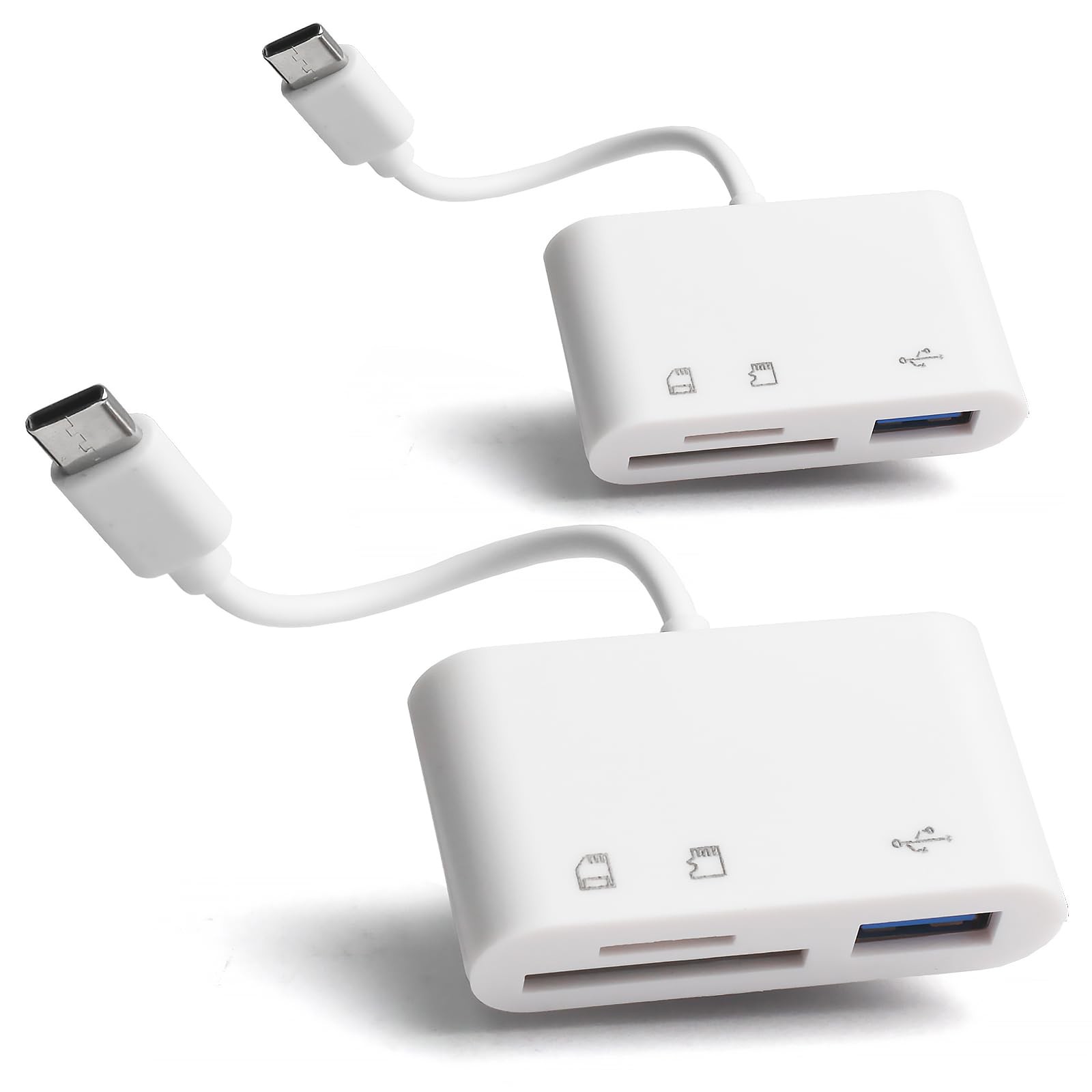 [2 Pack] SD Card Reader for Android, Micro to USB Adapter, White
