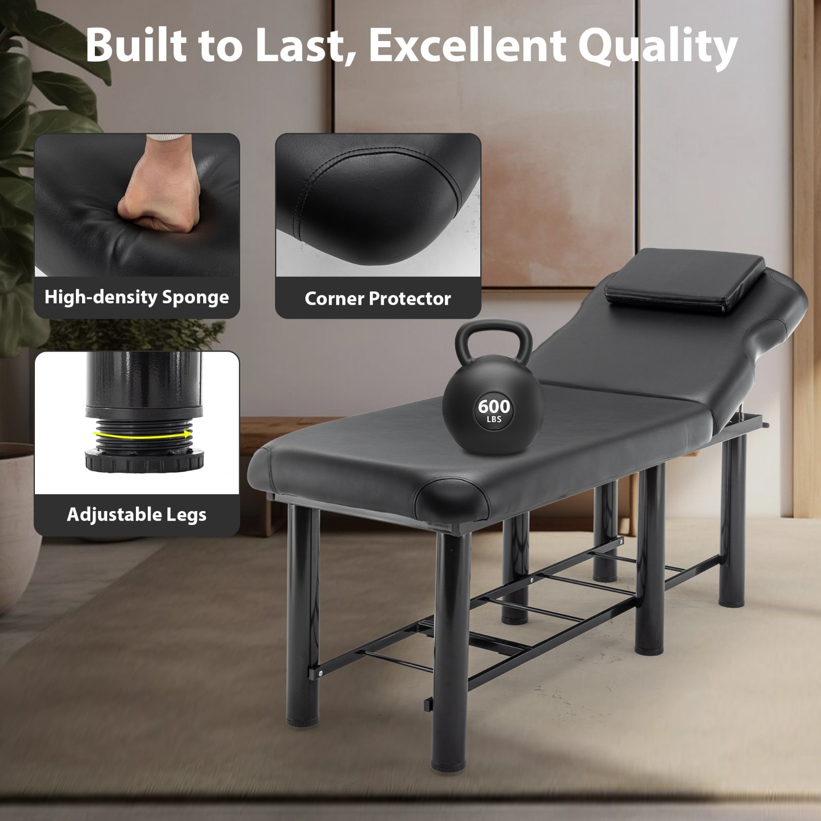 Professional Massage Table with Memory Foam, Adjustable Backrest & Headrest