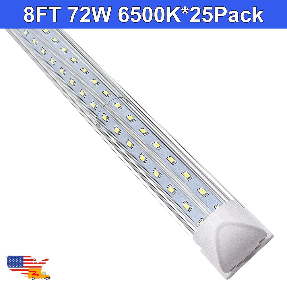 25 Pack T8 Integrated 8Ft Led Tube Light Bulbs V Shaped 72W 6500K Led Shop Light
