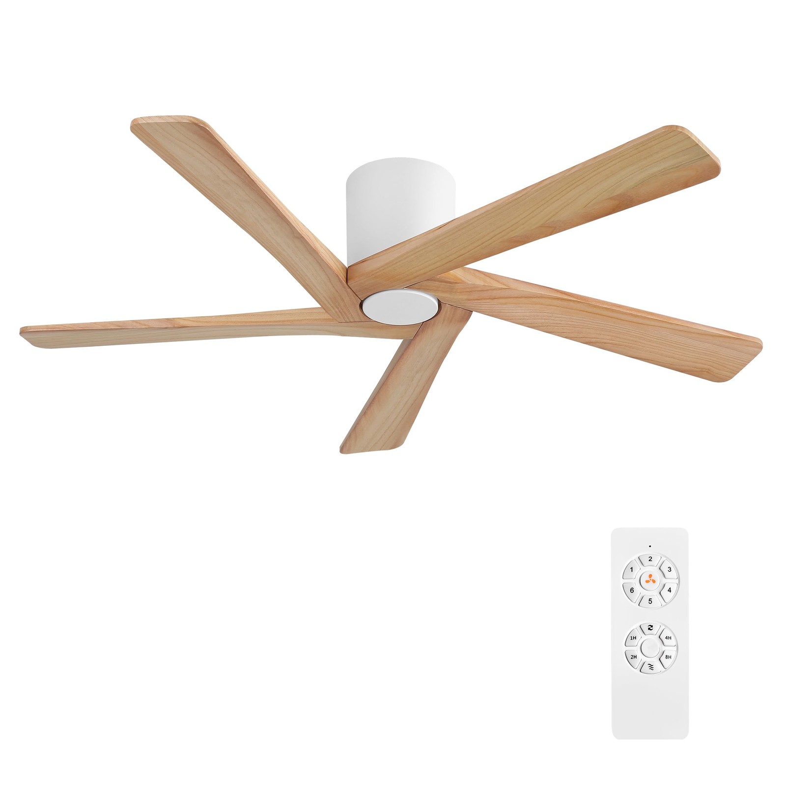 WINGBO 54 Inch Flush Mount DC Ceiling Fans without Lights, 5 Carved