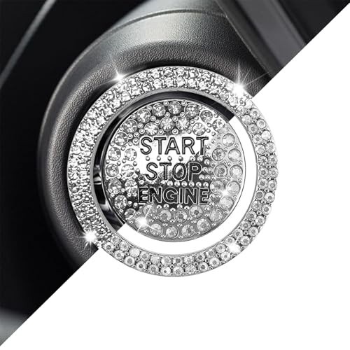 Bling Rhinestone Push Start Button Cover Sparkling Crystal Push to Start White
