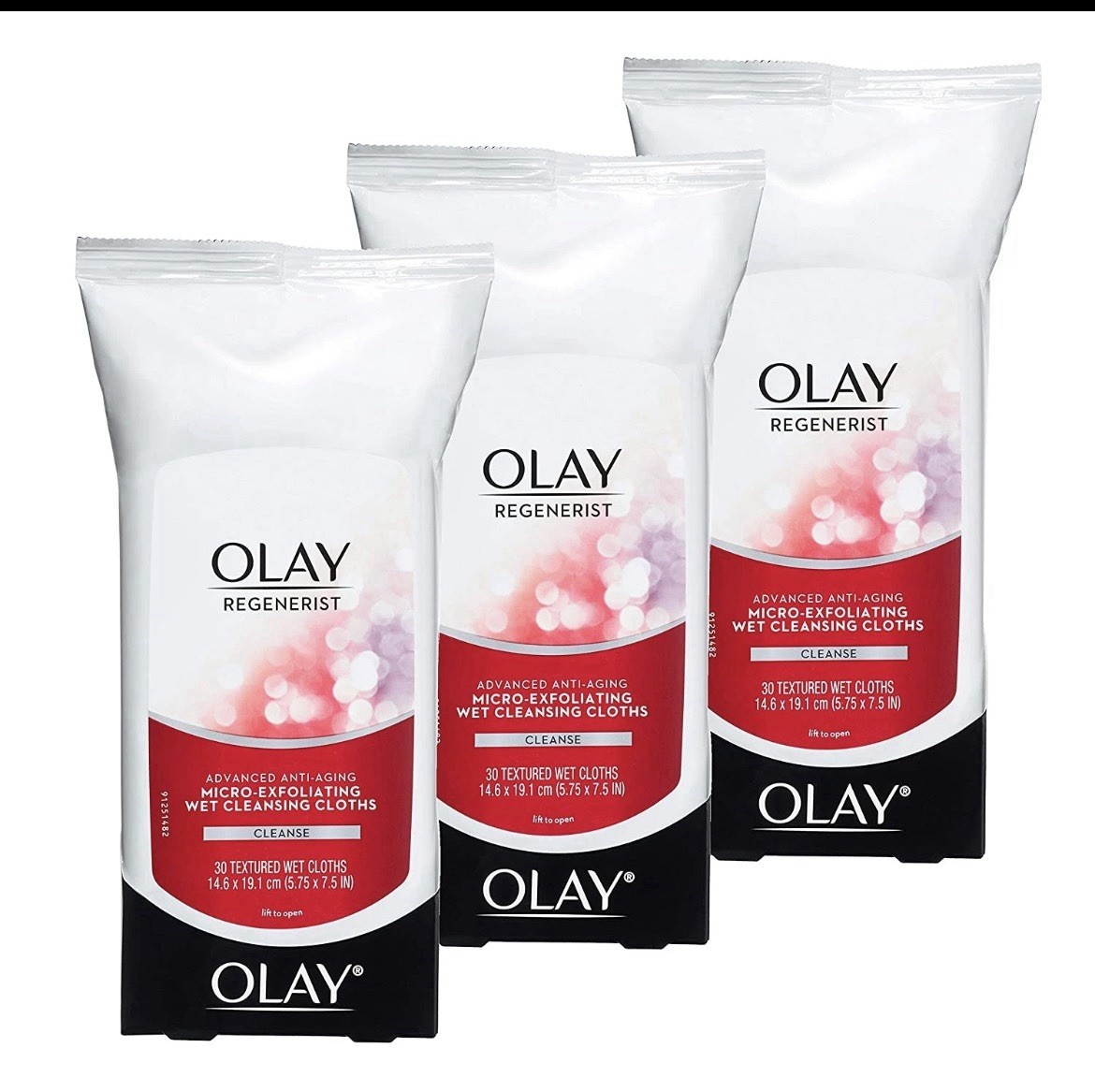 3-Pack Olay Regenerist Micro Exfoliating Wet Cleansing Cloths Anti Aging 30ct/ea