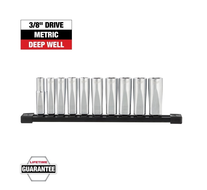 Milwaukee 48-22-9505 3/8" Drive Deep Well Metric Socket Set - 10pc+ free gift