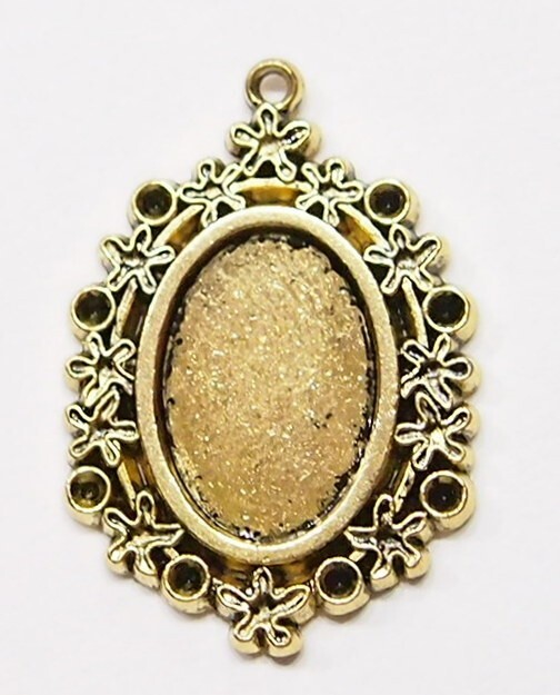 10 of 18x13mm Antique Gold Old Victorian Flower Vine Pendant Settings 35x24mm