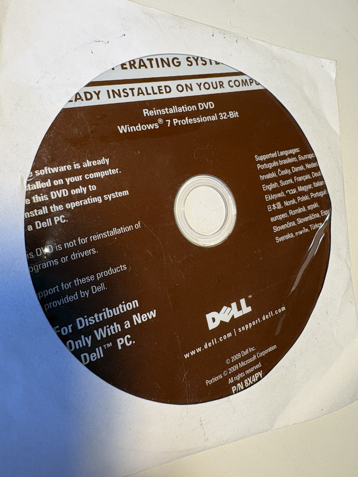 Dell Windows 7 Professional 32 Bit Reinstallation DVD Disc SEALED