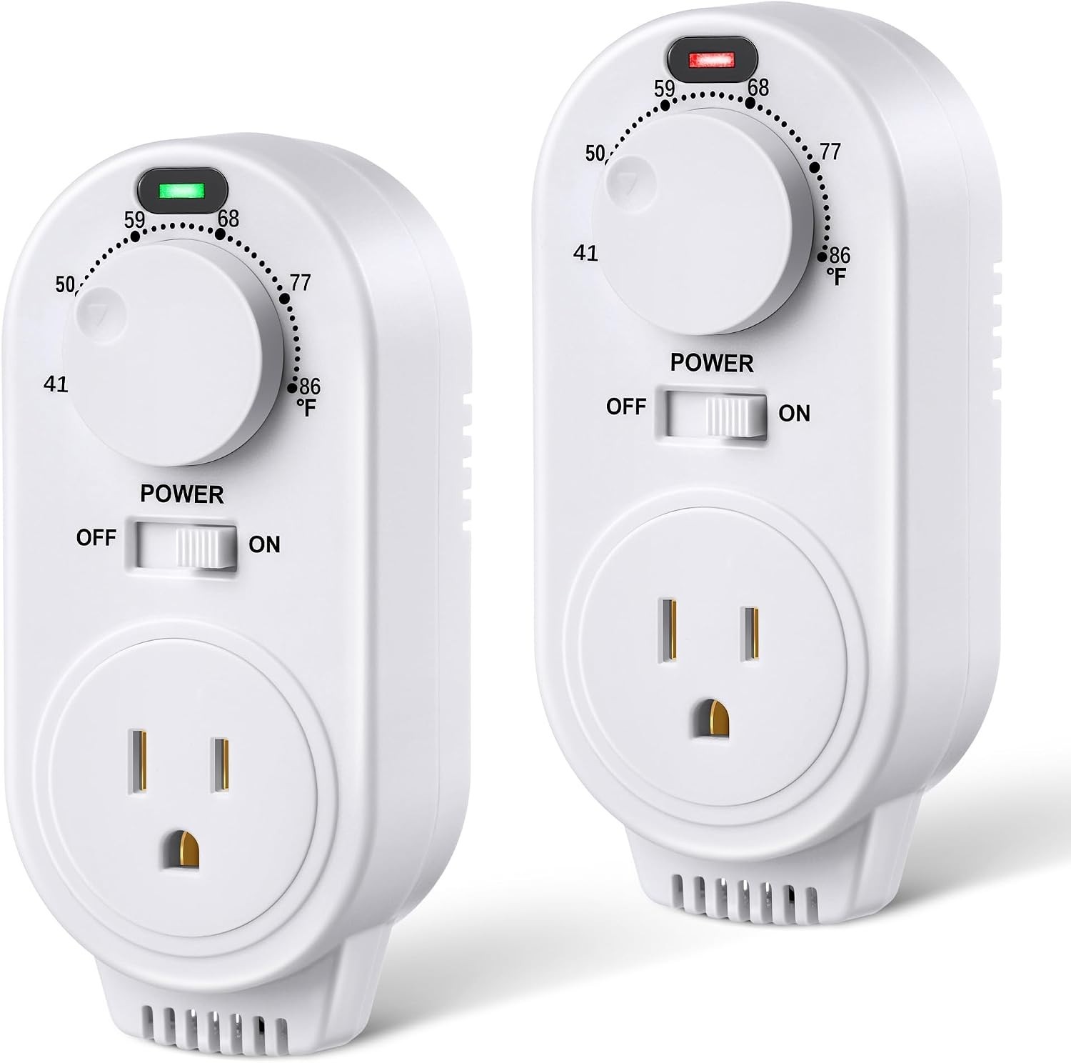 Gulfmew 2 Pack Adjustable Thermostat Plug In Heating Cooling Outlet White
