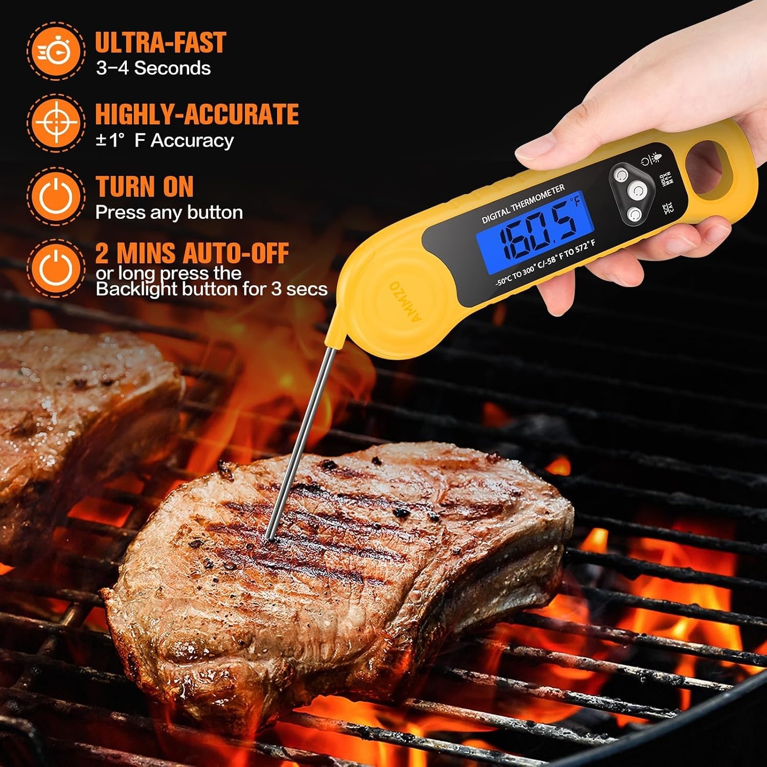 Instant Read Digital Meat Thermometer - Waterproof with Backlight for Precise...