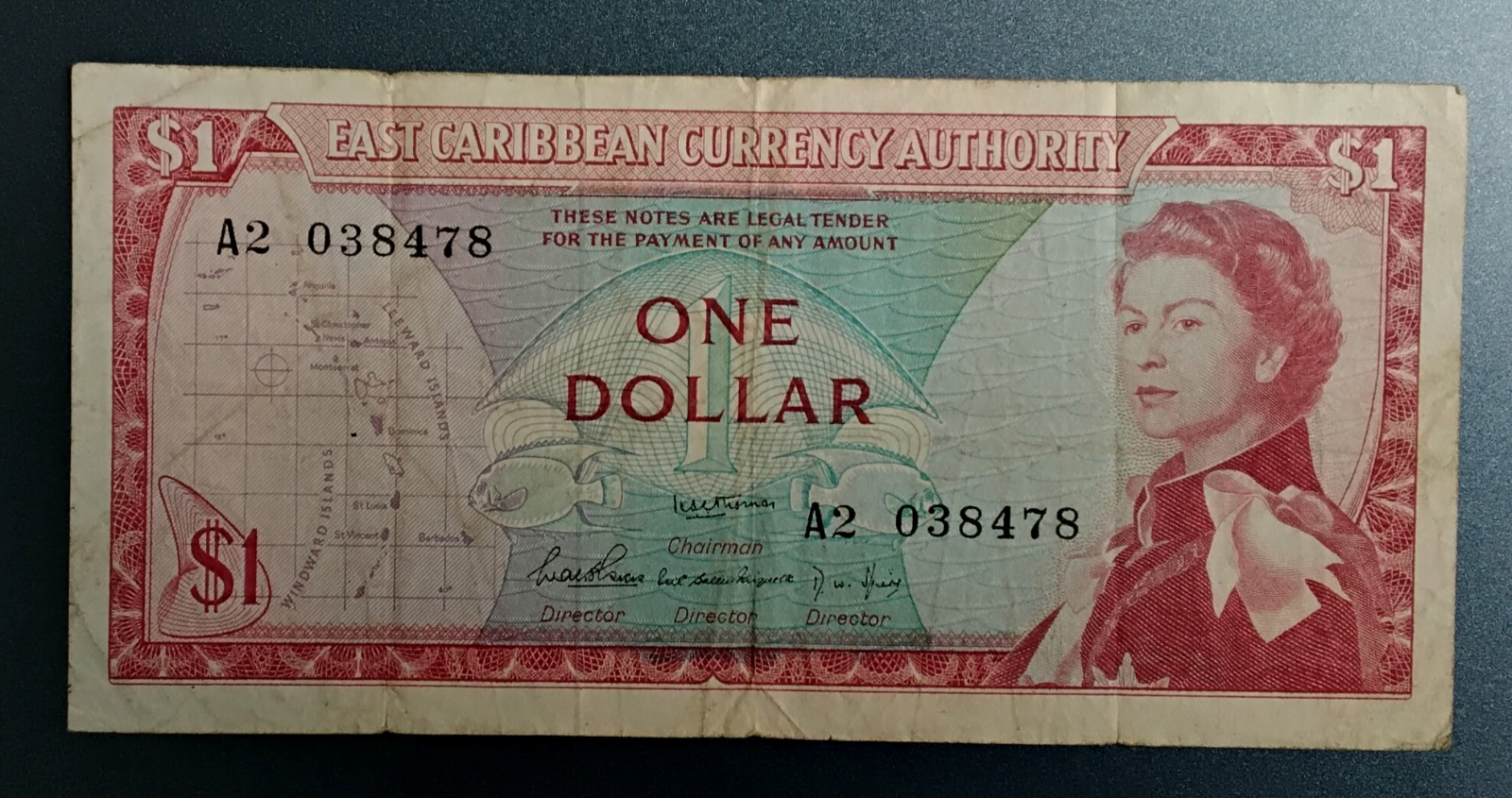 1965 East Caribbean Currency One $1 Dollar VF Banknote