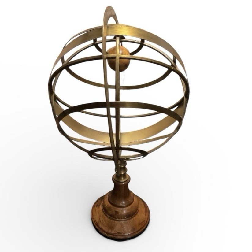 Large VTG Brass Wood Armillary Sphere Globe 20” Celestial Sculpture Library