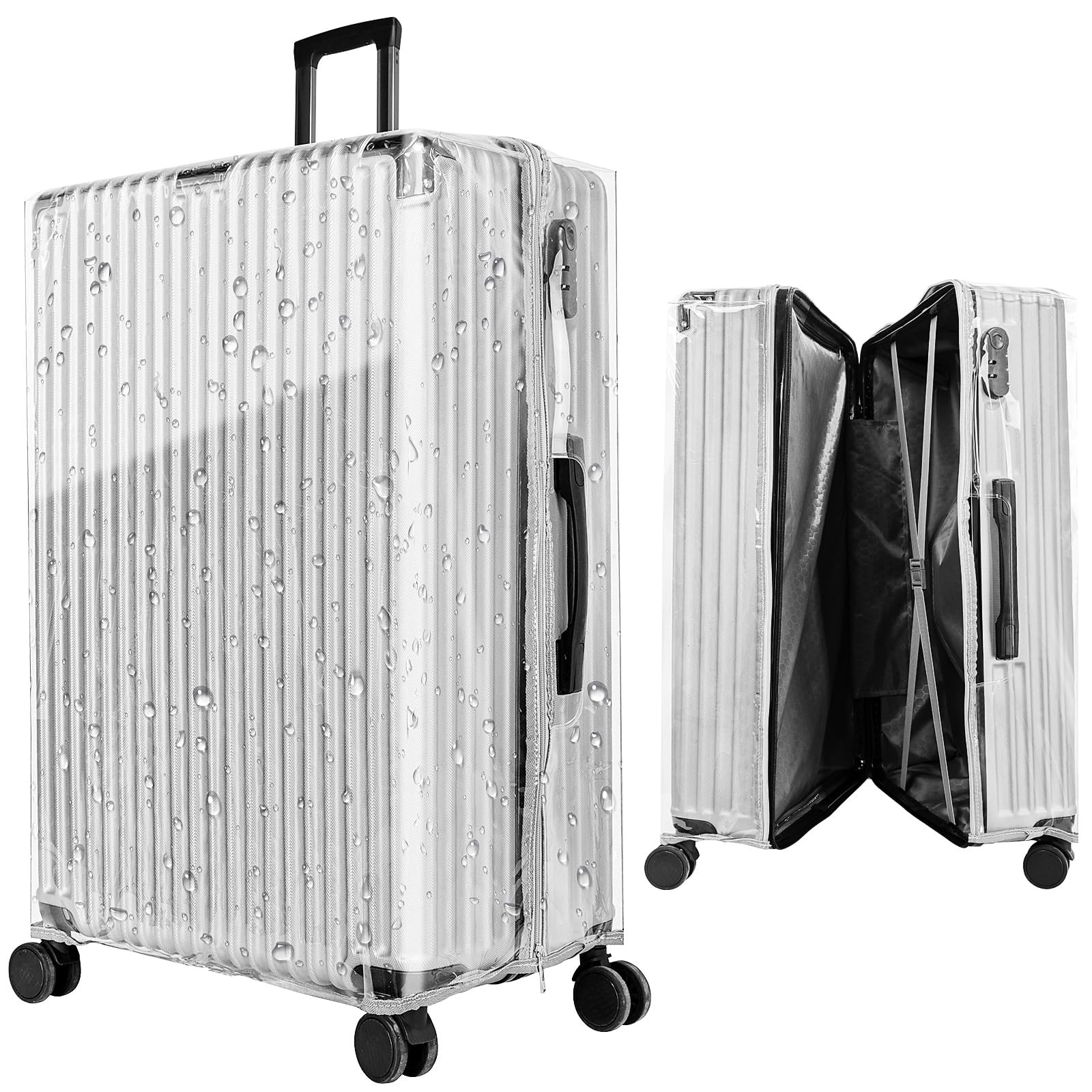 Upgraded Zippered Clear PVC Suitcase Cover, 24 Inch Luggage Covers for Suitca...