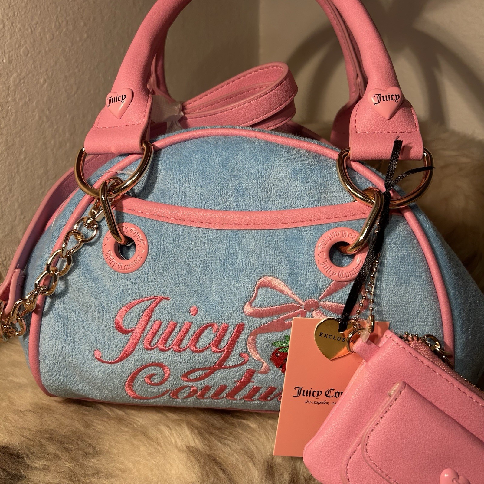 NWT Juicy Couture Retro Strawberry Satchel Crossbody - Blue Gleam