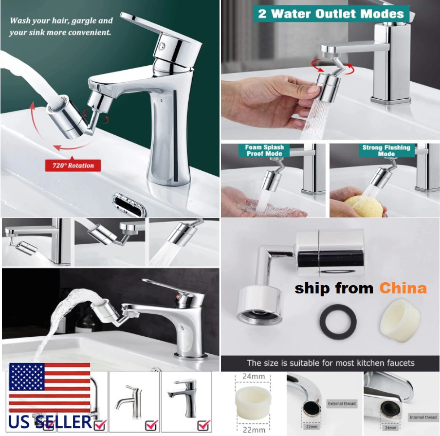 2pcs Universal Faucet ADAPTER 720° Rotatable Splash Filter Sprayer Head Nozzle