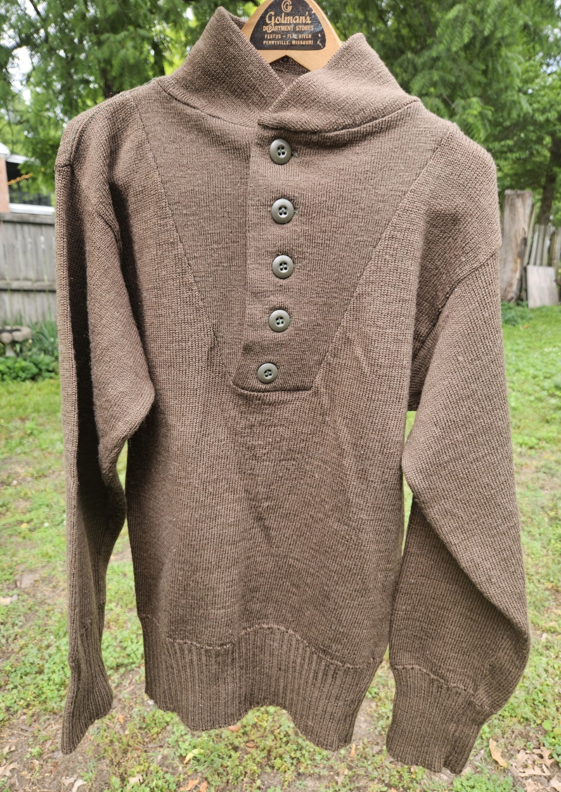 New Genuine USGI Military 100% Wool Army Jeep Sweater OD (Brown) 5 Button-Small*