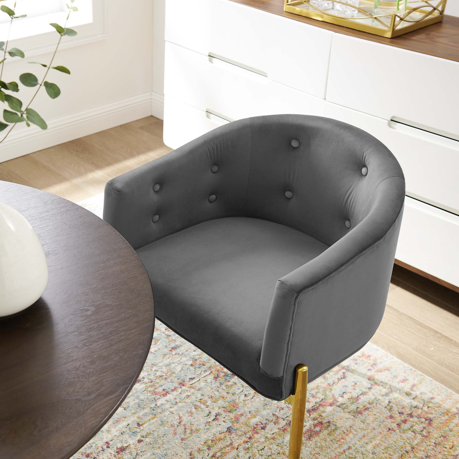 Modway Savour Tufted Performance Velvet Accent Chair in Gray