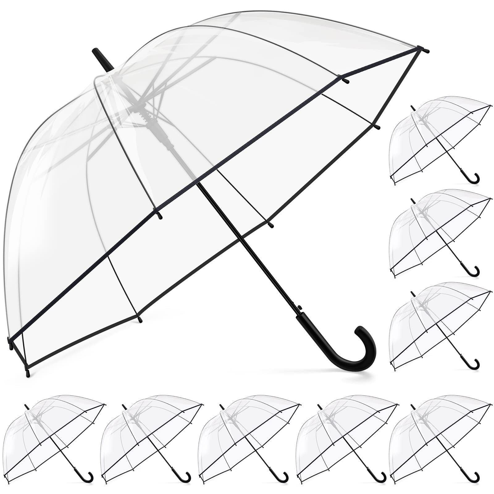 8 Pcs Clear Bubble Umbrella Auto Open Wedding Umbrella Transparent Rain Umbrella