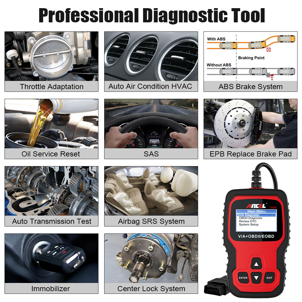 Ancel VD500 Car OBD2 Code Reader All System EPB ABS Oil Diagnostic Scanner Tool