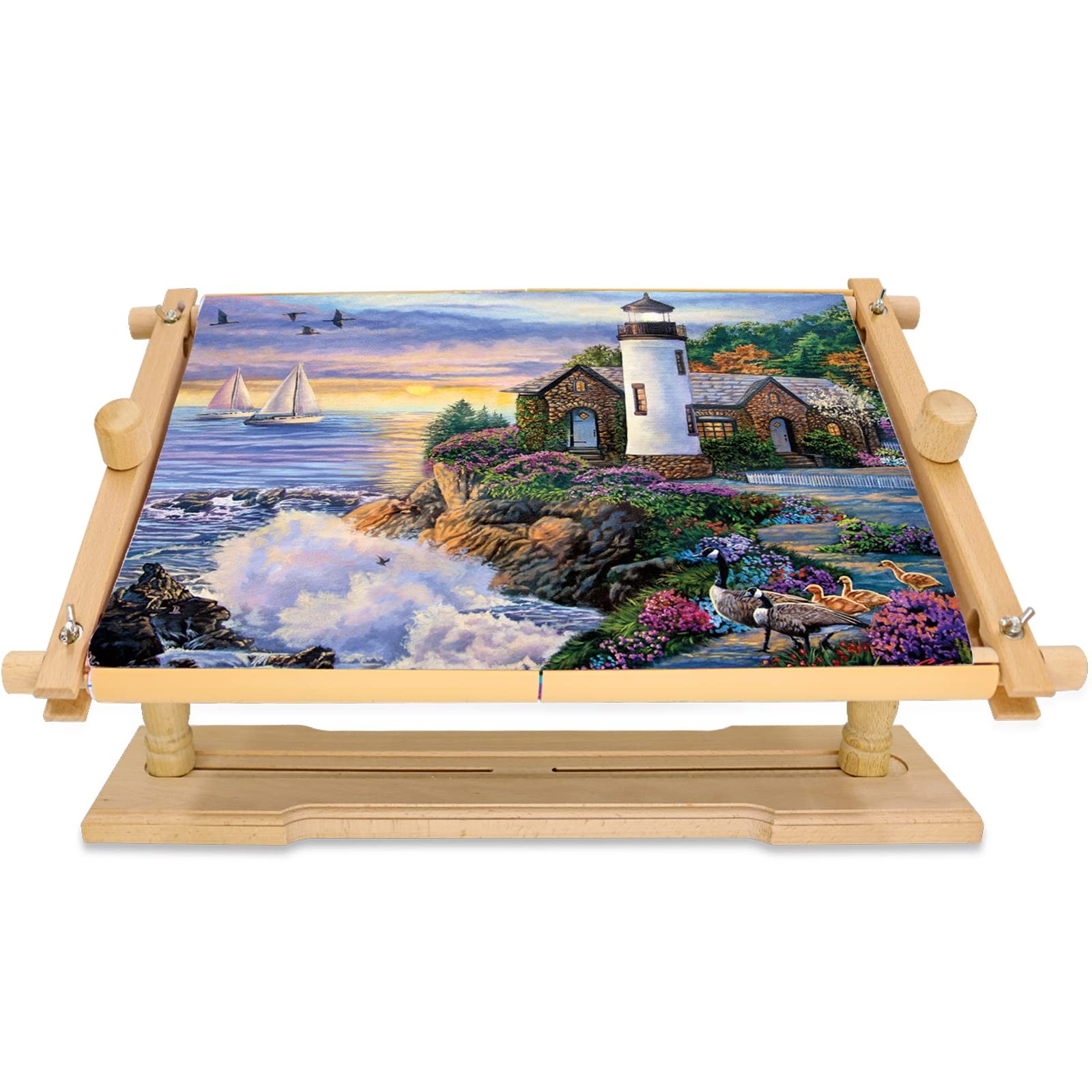 Jasvelly Embroidery Frame Stand - Adjustable Cross Stitch Scroll Frame Beech