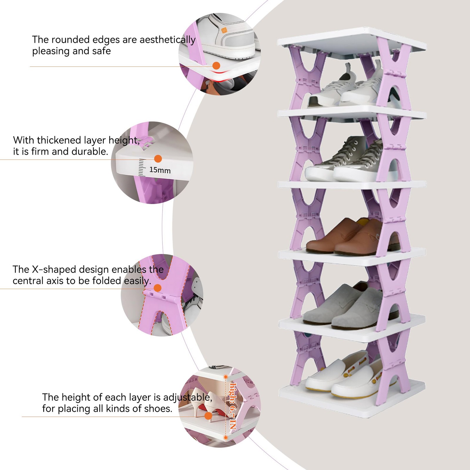 1 PCS Shoe Rack Collapsible Kids 6Tier Small Foldable Organizer Entryway