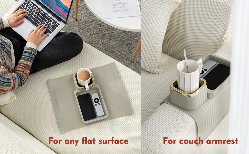 Couch Cup Holder Tray, Elimiko Silicone Anti-Spill and Anti-Slip Recliner Table