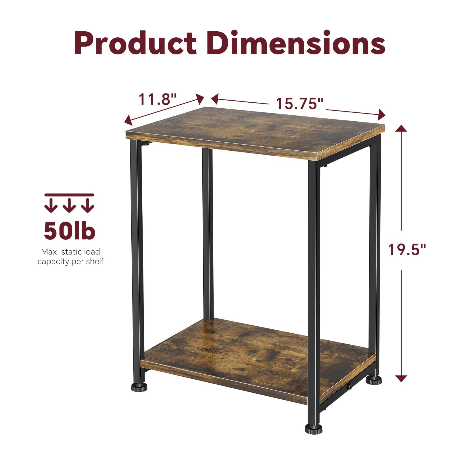 2 PCS End Table Side Table Nightstand Living Room Sofa Table Rustic Brown
