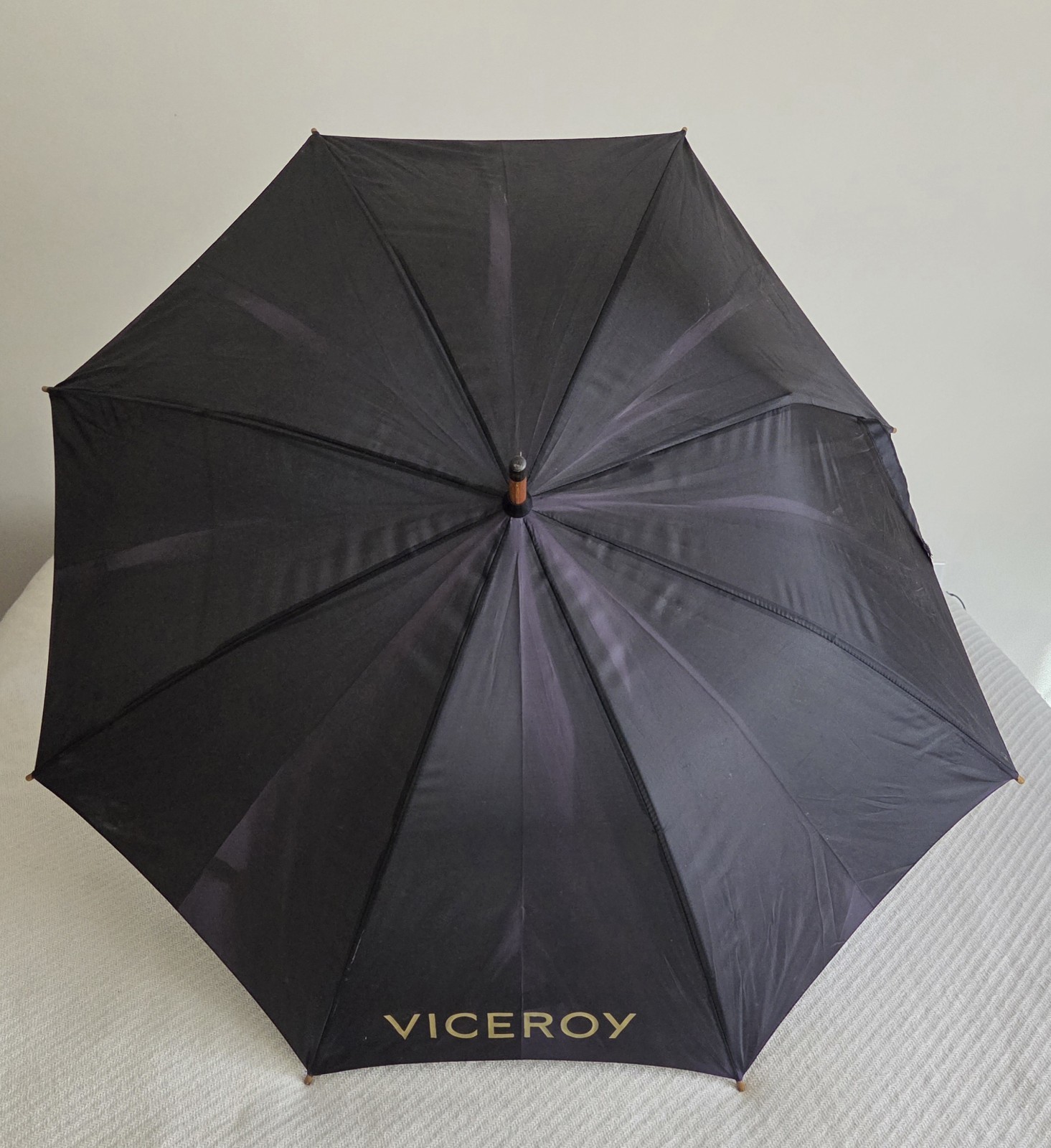 Viceroy Luxury Hotel Umbrella Black With Gold Lettering Curved Wooden Handle