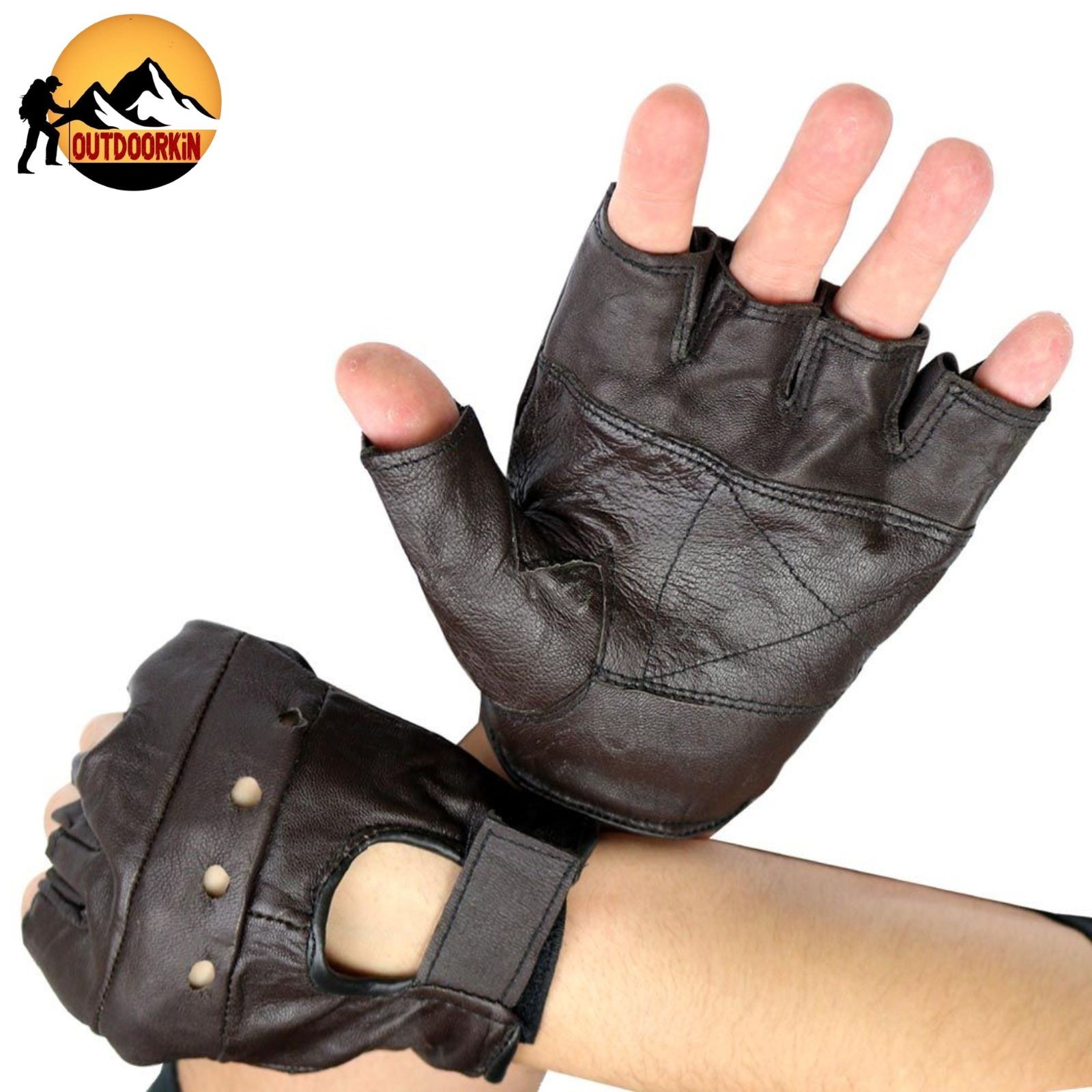 Medium Brown Fingerless Leather Gloves – Gym & Work Gloves