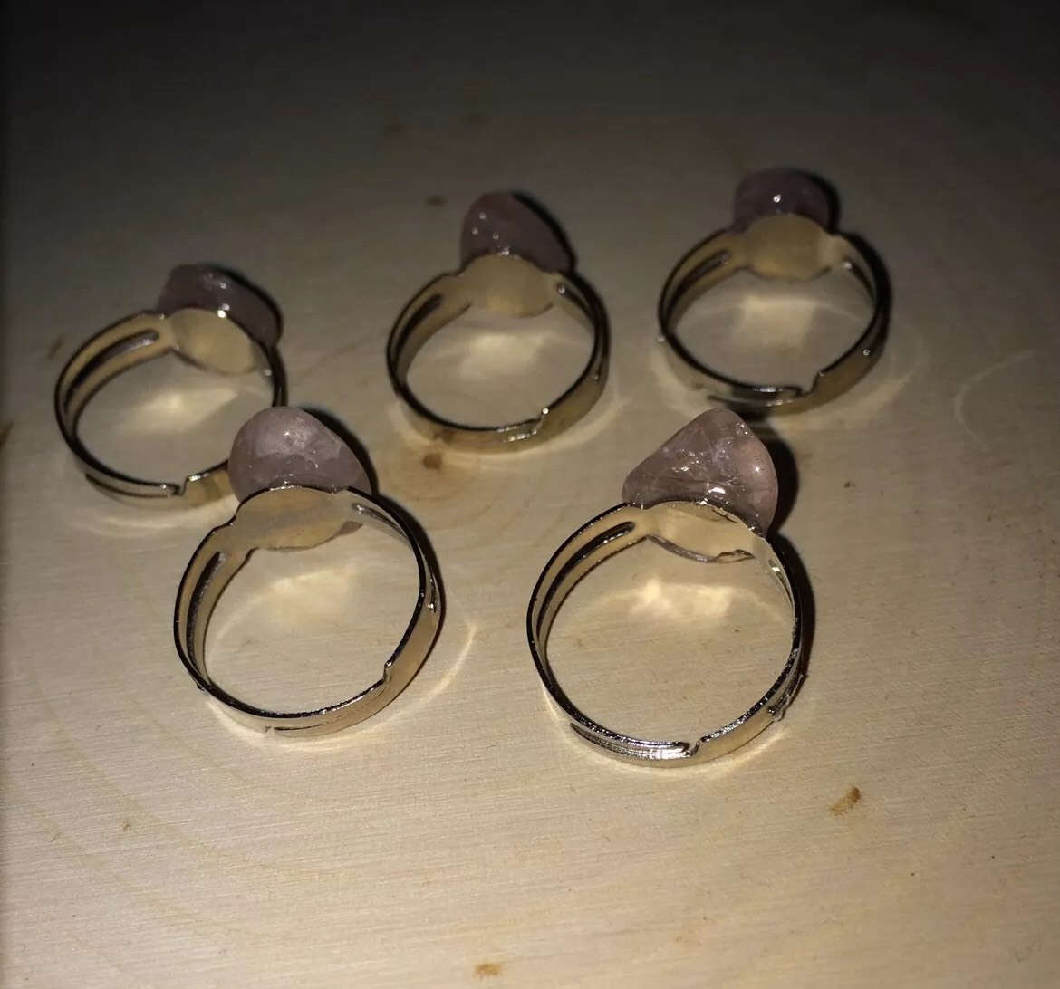 Handmade Rose Quartz Crystal Adjustable Handmade Ring