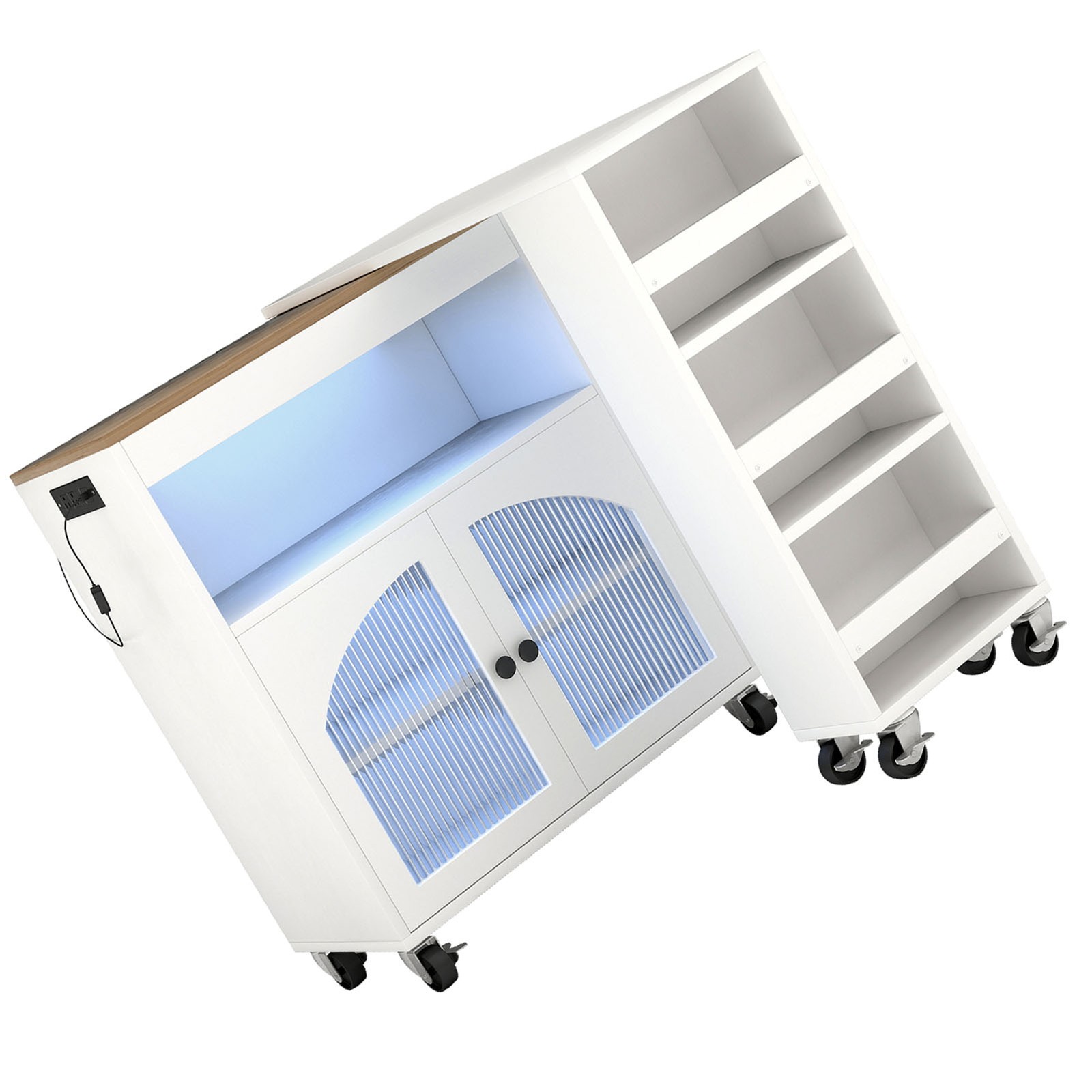 Kitchen Island On Wheels With Extended Table MDF Rolling Kitchen Storage Cabinet