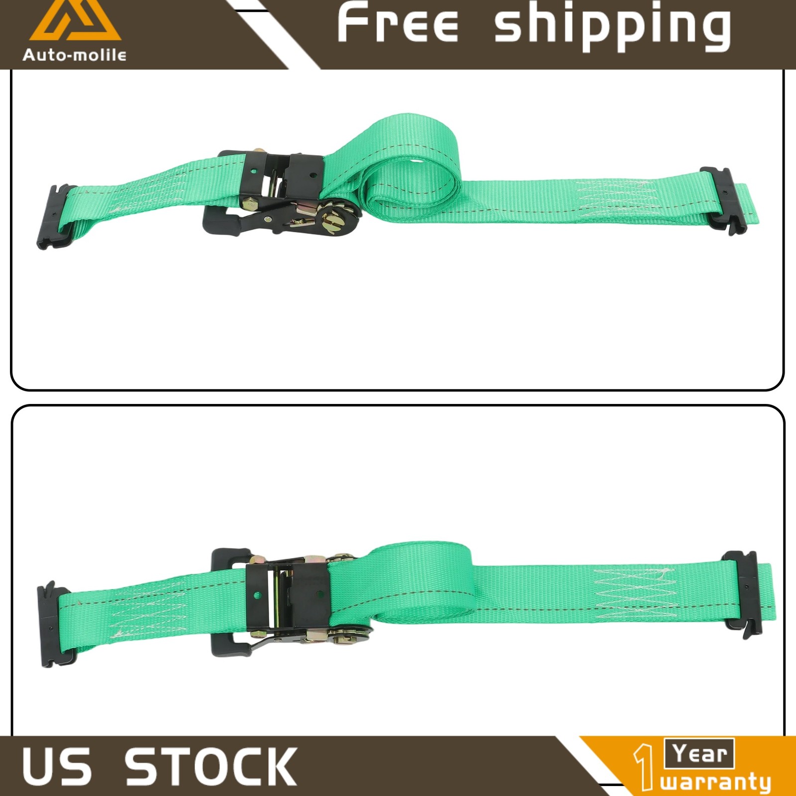E Track Wheel Chock Tie Down System 8' Green Ratchet Straps Durable Secure Cargo