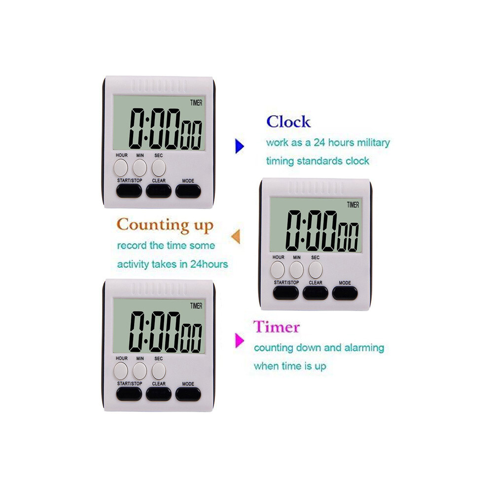 Large LCD Digital Kitchen Cooking Timer Count Down Up Clock Loud Alarm Magnetic