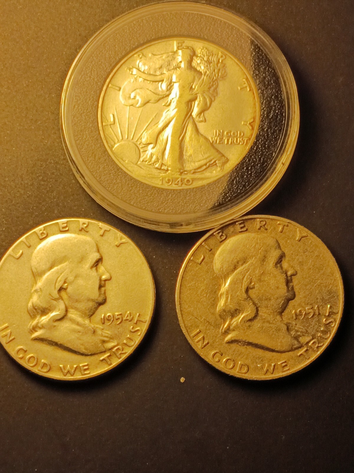 LOT OF 3 -1 Walking Liberty, 2 Franklin Half Dollar fillers-  90% Silver